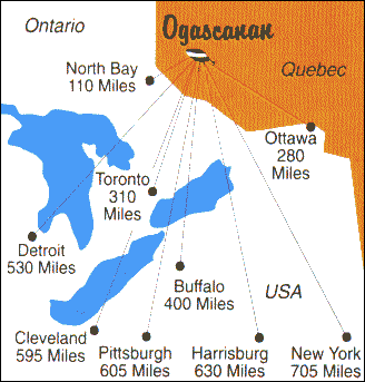 Distance from major cities to Lake Ogascanan Quebec